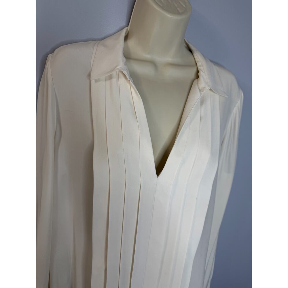 Frame Silk Pleated Button Down Blouse Cream Women's M Classic - Picture 3 of 11